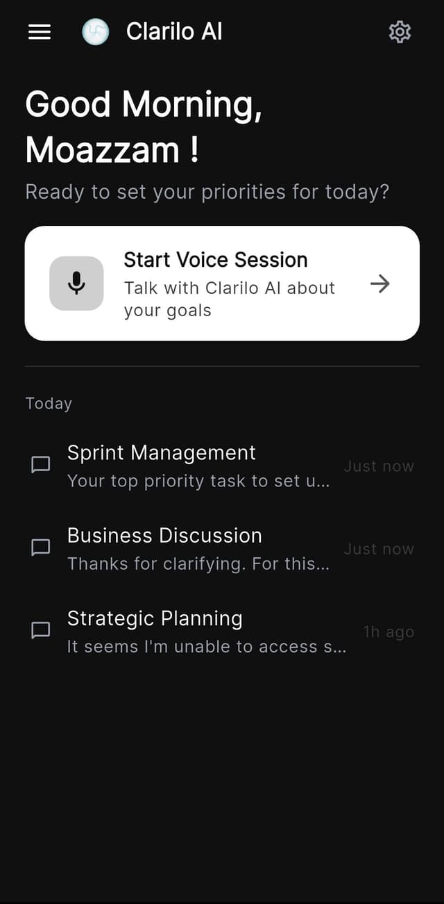 Clarilo AI App Interface